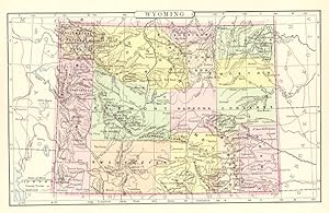 WYOMING,Antique Coloured Map,1900 Historical Topographical Map