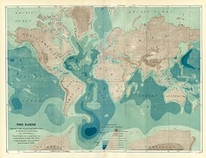 THE EARTH SHOWING THE HEIGHT OF LAND AND DEPTH OF SEA ON THE MERCATOR PROJECTION,Antique Coloured...
