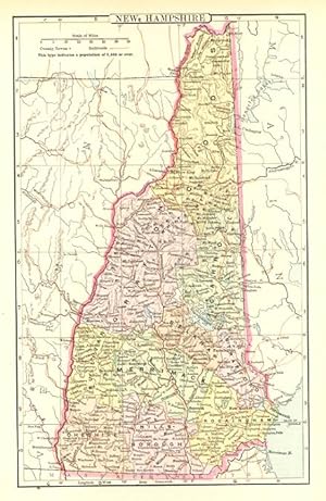NEW HAMPSHIRE,Antique Coloured Map,1900 Historical Topographical Map