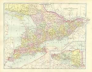 ONTARIO,Antique Coloured Map,1900 Historical Topographical Map