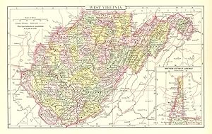 WEST VIRGINIA,Antique Coloured Map,1900 Historical Topographical Map