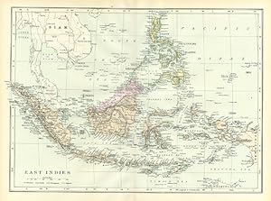 EAST INDIES,Antique Coloured Map,1900 Historical Topographical Map