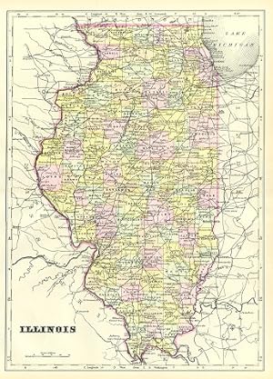 ILLINOIS,Antique Coloured Map,1900 Historical Topographical Map