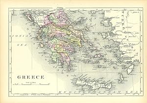 GREECE,Antique Coloured Map,1900 Historical Topographical Map