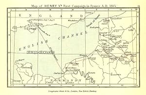 HENRY V FIRST CAMPAIGN IN FRANCE 1415 ,ANTIQUE COLOUR MAP PRINT 1905 HISTORICAL MAP