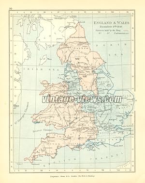 ENGLAND AND WALES DECEMBER 9th - 1643 CLOSEUP SHOWING THE DISTRICTS HELD BY THE KING AND THE DIST...