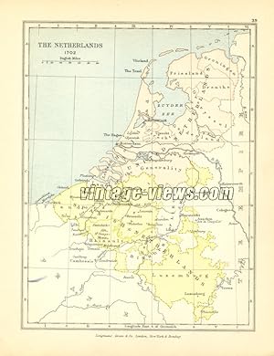 THE NETHERLANDS IN MAY 1702 ,ANTIQUE COLOUR MAP PRINT 1905 HISTORICAL MAP