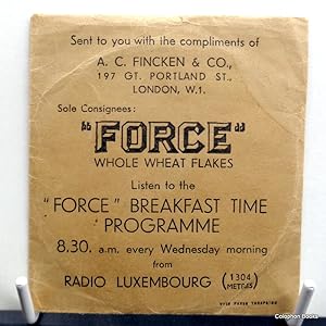 Sunny Jim's "Force" Whole Wheat Flakes Free-Gift Miniture Record in envelope. c1930