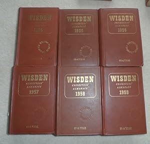 1954 to 1959 Wisdens, Hardback Set (Set of 6) - Ex Library.