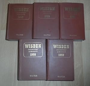 1955 - 1959 Wisdens, HBs & DJs (Set of 5)-Free P&P- 6/10s