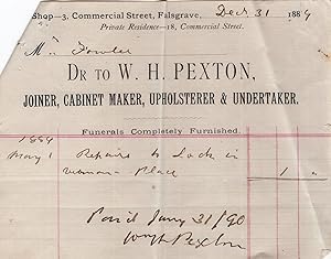 Falsgrave Victorian 1889 Scarborough Undertaker Receipt