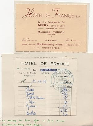 Hotel De France Grand Hotel Nevers 2x Antique French Bill