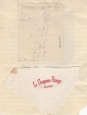 Le Chapeau Rouge Dijon Old Cafe Hotel Bill & Serviette