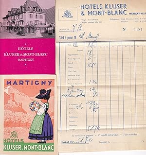 Mont Blanc Hotel Kluser 1950s Martigny Receipt Advertising Ephemera