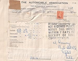 Automobile Association 1948 Receipt Ticket Travel AA Ephemera