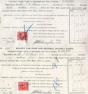 Carlisle Union 2x 1903 1902 Insurance Certificates