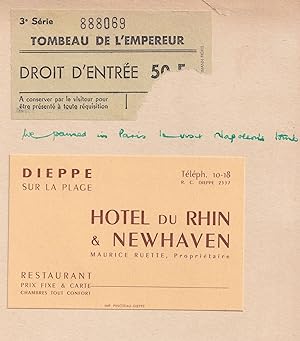 Hotel De Rhin Et Newhaven Receipts 1955 Restaurant Card & Ticket 3x Ephemera