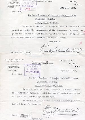 Derbyshire Countess 2x Vintage Solicitors House Deeds 1921 Letter s