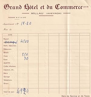 Grand Hotel Et Du Commerce Millau France 1955 Receipt