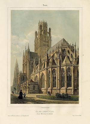 Two lithographs in color with engraving; Eglise St. Ouen & Eglise St. Maclou