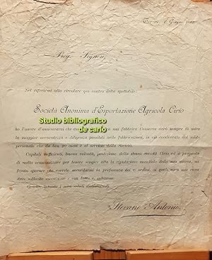 Documento di cessione Fabbrica conserve CIRIO di Via Nizza, 64 in Torino 1892