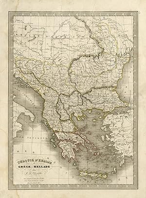 Antique Map-Greece and part of Balkan region-Turkey-Bulgaria-Romania-Monin-1839