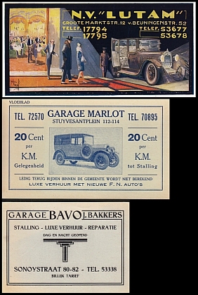 Collectie van 3 vloeibladen van Haagse autobedrijven, ca. 1930.