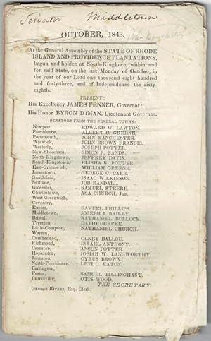 October, 1843. At the General Assembly of the state of Rhode-Island and Providence Plantations, b...