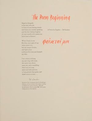 The Poem Beginning: A Poem by Sappho (Signed Broadside)