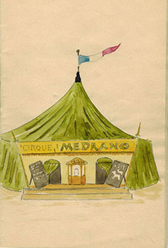 Maquette for "la revue du cirque de Médrano " from 1936. Typescript with original watercolors.