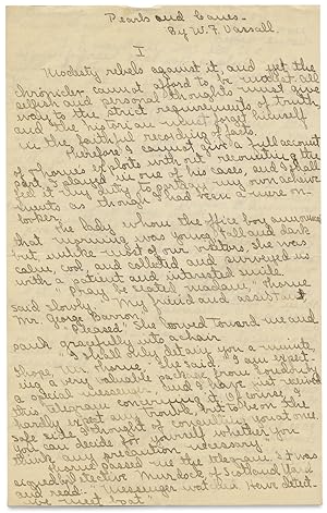 [Manuscript of William F. Vassall's 1916 New York City Mystery "Pearls and Canes," published in D...