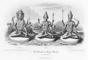 The Trimnity or Hindu Trinity showing Brahma,Vishnu and Shiva,1860 Religious Engraved Antique print