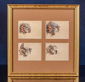 Four original pen, ink and watercolor drawings of an elephant at the Great Royal Hotel