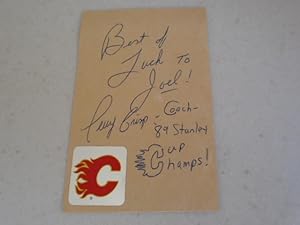 Terry Crisp Signed Card with his Hand-Drawn Calgary Flames Logo
