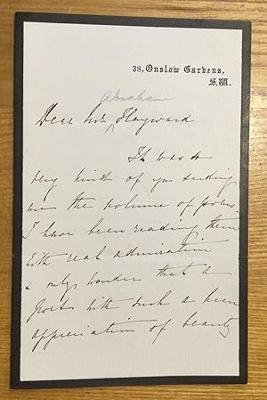 Letter: thanks Abraham Hayward for Poems he has sent