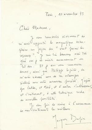 Jacques Dupin lettre autographe signée