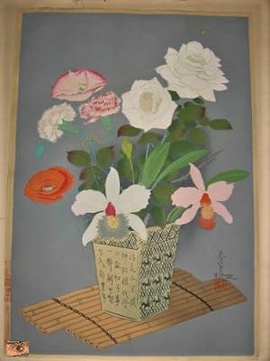 Ikebana Winter Flowers CAMELIAS Wood Block Print