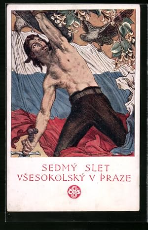 Künstler-Ansichtskarte Praze, Sedmý slet Vsesokolský, Sokol 1920