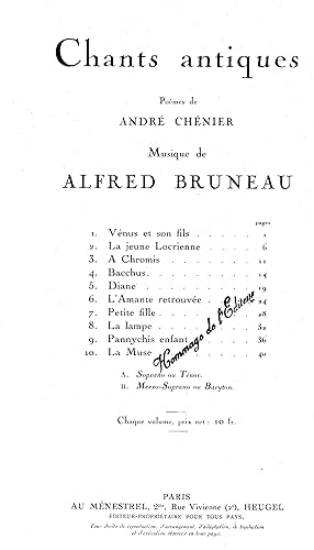 10 CHANTS ANTIQUES. Poèmes de de André Chénier. Édition B : pour Mezzo-Soprano ou Baryton.