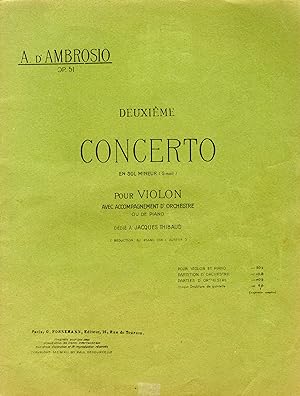 DEUXIÈME CONCERTO en sol mineur (G moll). Pour VIOLON avec accompagnement d'orchestre ou de piano...
