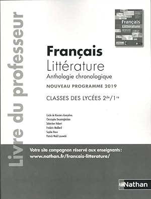 Français Littérature - Anthologie chronologique - 2de/1re - Professeur - 2019