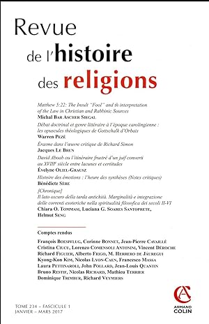 revue de l'histoire des religions : 1/2017 ; varia