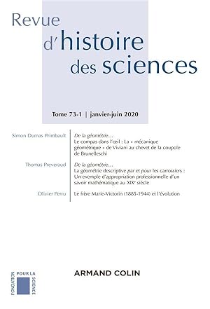 revue d'histoire des sciences n.73-1 : janvier-juin 2020 ; varia