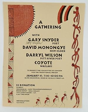 ORIGINAL SIGNED POSTER: "A GATHERING WITH GARY SNYDER, DAVID MONONGYE, DARRYL WILSON, COYOTE WAIL...