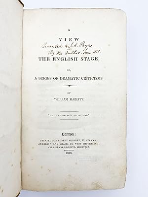 A View of the English Stage; or a Series of Dramatic Criticisms