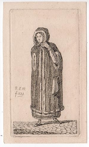 Antique Master Print-KORTRIJK-BELGIUM-YOUNG LADY-LONG CAPE-FUR-de Man-1828
