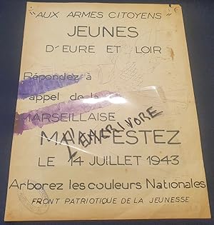 Rare tract de la Résistance française - Front Patriotique de la Jeunesse - Eure et Loire - 14 Jui...