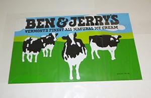 Ben & Jerry's Cow Poster. Vermont's Finest All Natural Ice Cream. Original printing.