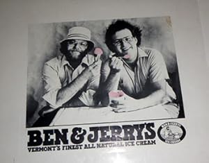 Ben & Jerry's. Vermont's Finest All Natural Ice Cream. Ben and Jerry eating pink ice dream Origin...