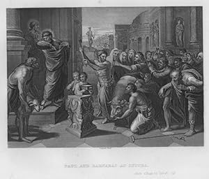 PAUL AND BARNABAS AT LYSTRA,1838 Steel Engraved Historical Religious Print